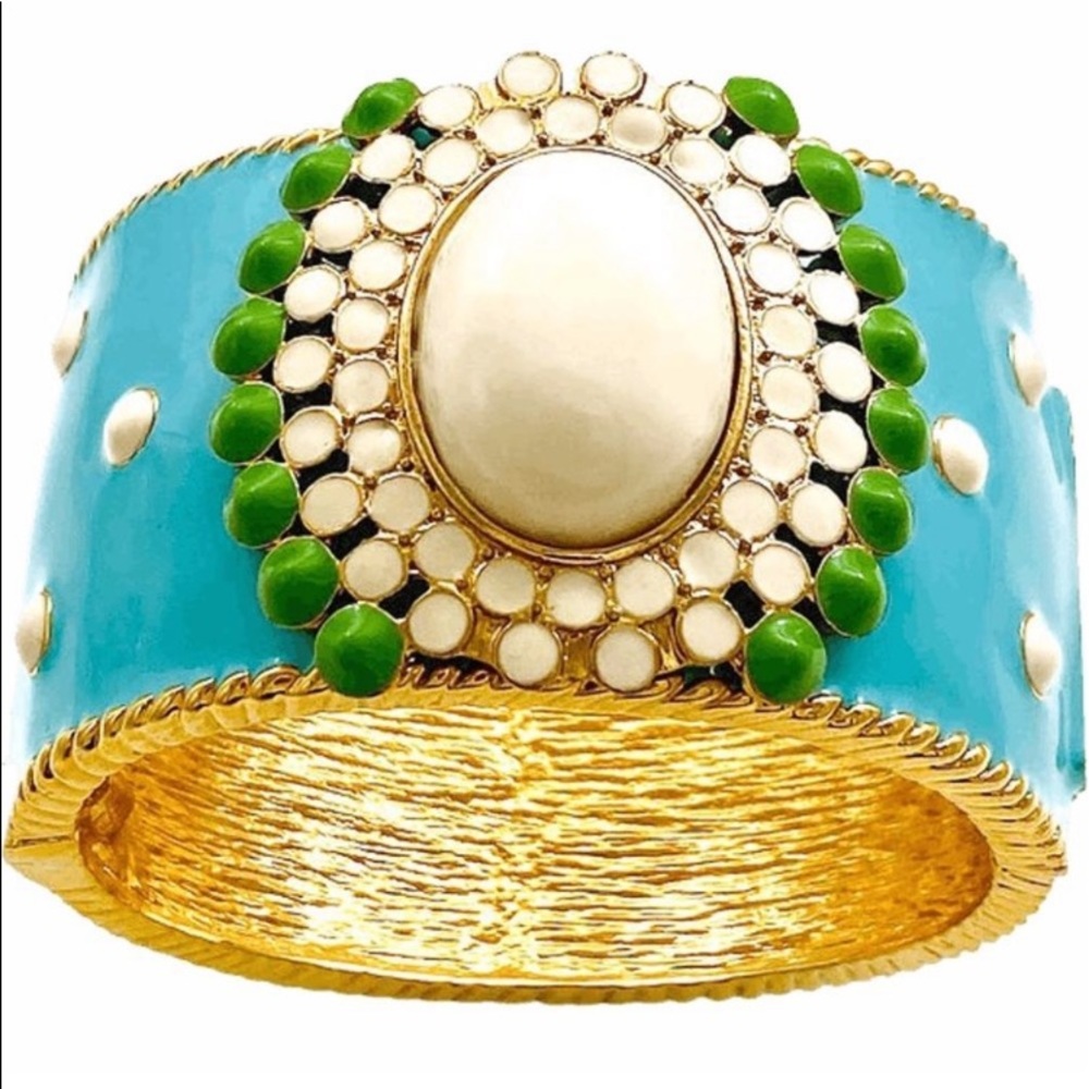 Stella & Dot | Colorburst Enamel Hinged Cuff Bracelet Turquoise + Green … - Picture 9 of 10